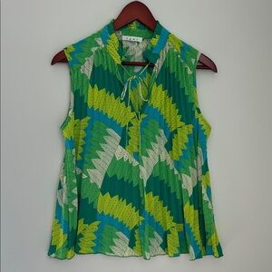 THML Green, Blue & White Geometric Print Sleeveless Tie-Neck Camisole Size M